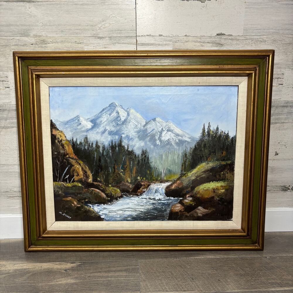 Vintage Original Mountain Landscape Oil Painting by M. Jeskey